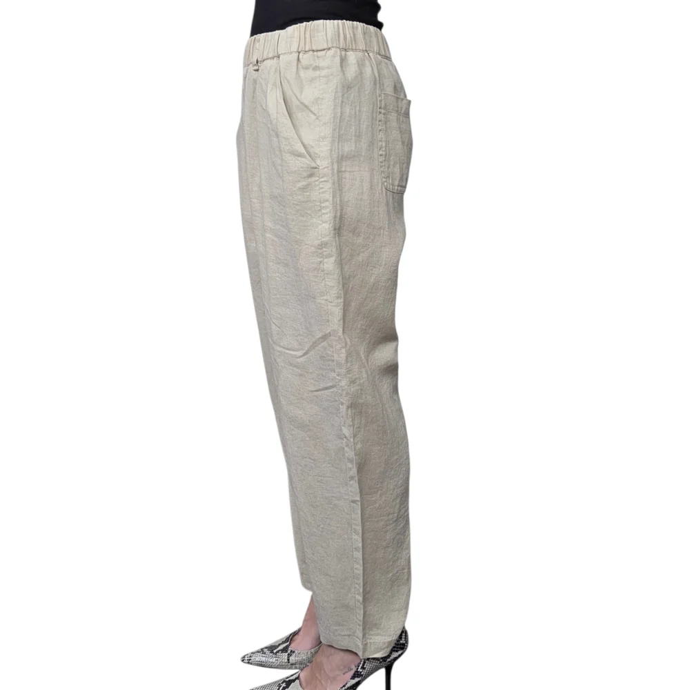 Quince 100% Linen Pull On Pants Tan Elastic Waist Relaxed Small